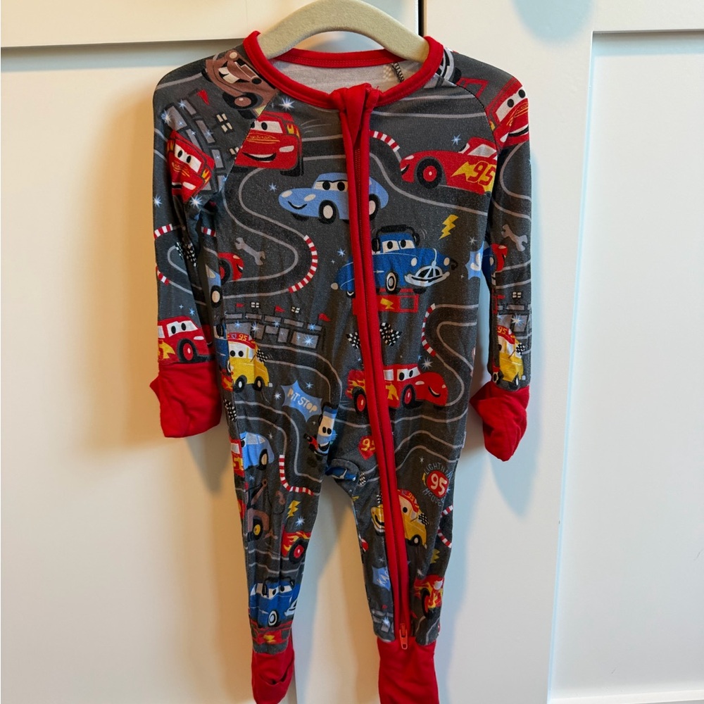 Little Sleepies Red and Gray Car Print Footie